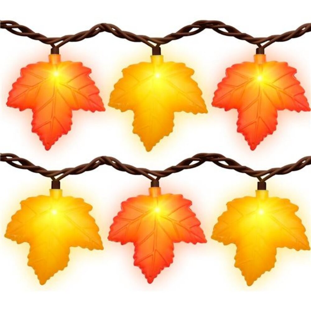 8.5 FT 3D Maple Leaf Lights 10 LED Orange & Yellow Maple Leaf Plug in